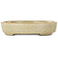 Oval beige craquelé bonsai pot by Terahata Satomi Mazan - 160 x 130 x 34 mm