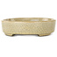 Oval beige craquelé bonsai pot by Terahata Satomi Mazan - 160 x 130 x 34 mm