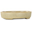 Oval beige craquelé bonsai pot by Terahata Satomi Mazan - 160 x 130 x 34 mm