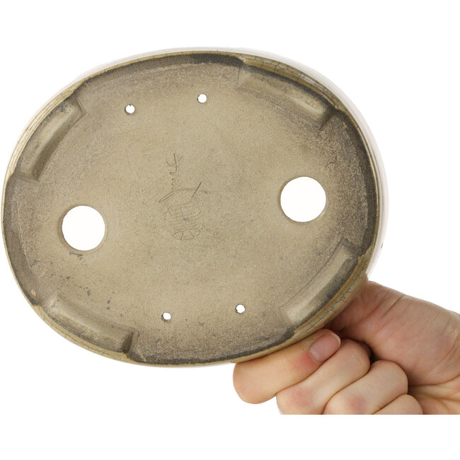 Ovaler beigefarbener Craquelé-Bonsaitopf von Terahata Satomi Mazan – 160 x 130 x 34 mm