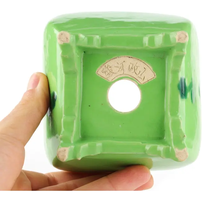 Square green bonsai pot by Seizan - 100 x 97 x 55 mm