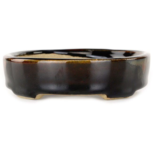 Oval brown bonsai pot by Terahata Satomi Mazan - 140 x 115 x 30 mm