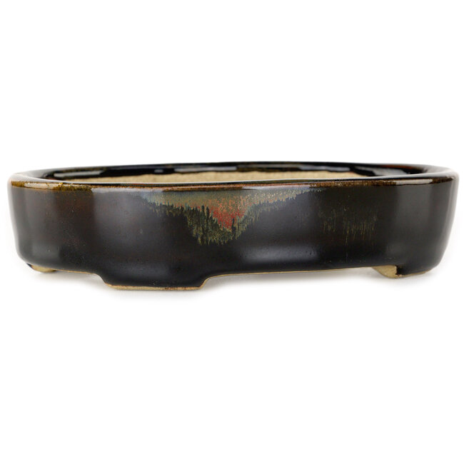 Pot à bonsaï ovale marron par Terahata Satomi Mazan - 140 x 115 x 30 mm
