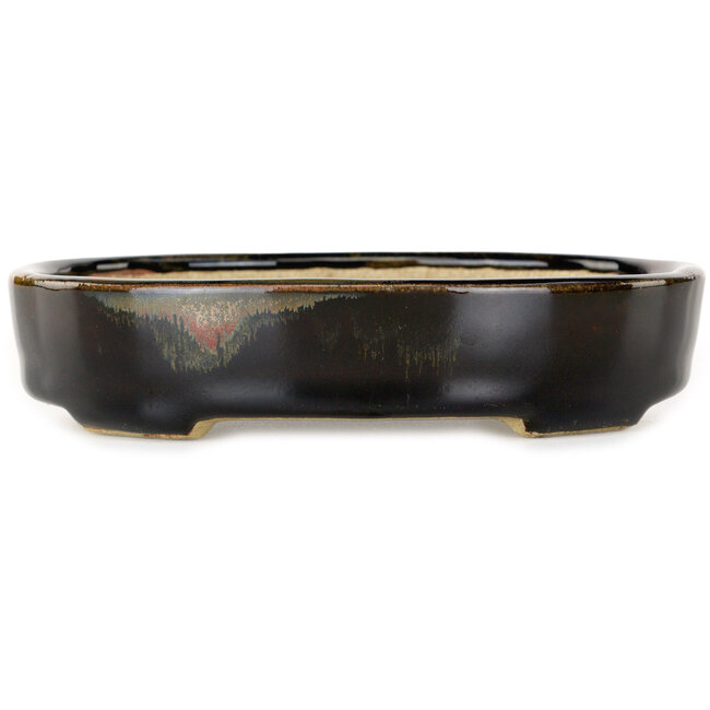 Ovaler brauner Bonsaitopf von Terahata Satomi Mazan – 140 x 115 x 30 mm