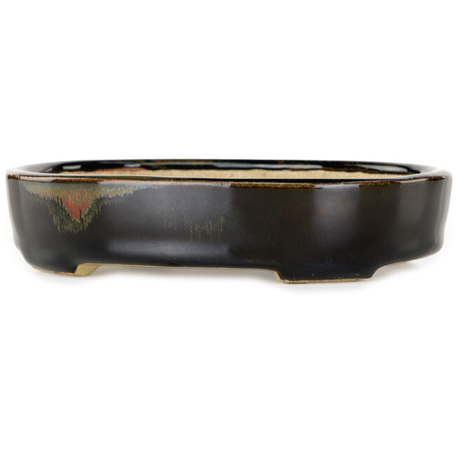 Ovale bruine bonsaipot van Terahata Satomi Mazan - 140 x 115 x 30 mm