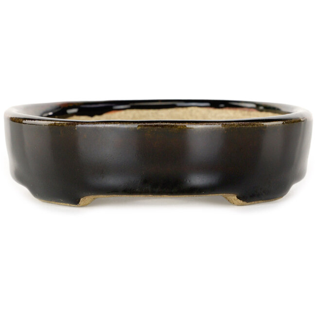 Pot à bonsaï ovale marron par Terahata Satomi Mazan - 140 x 115 x 30 mm