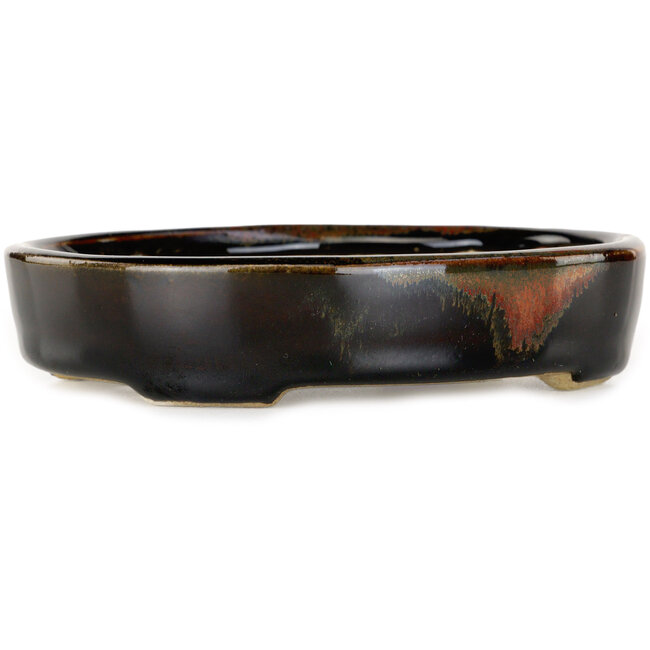 Ovale bruine bonsaipot van Terahata Satomi Mazan - 140 x 115 x 30 mm