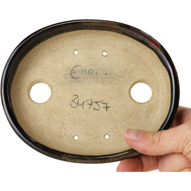 Oval brown bonsai pot by Terahata Satomi Mazan - 140 x 115 x 30 mm