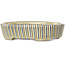 Ovalwhite, blue and brown  bonsai pot by Terahata Satomi Mazan - 132 x 105 x 32 mm