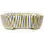Ovalwhite, blue and brown  bonsai pot by Terahata Satomi Mazan - 132 x 105 x 32 mm