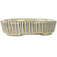 Ovalwhite, blue and brown  bonsai pot by Terahata Satomi Mazan - 132 x 105 x 32 mm
