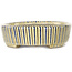 Oval white, blue and brown  bonsai pot by Terahata Satomi Mazan - 132 x 105 x 32 mm