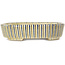Oval white, blue and brown  bonsai pot by Terahata Satomi Mazan - 132 x 105 x 32 mm