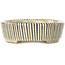 Vaso bonsai ovale bianco, blu e marrone di Terahata Satomi Mazan - 132 x 105 x 32 mm