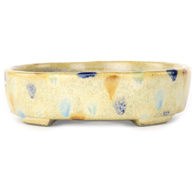 Vaso bonsai ovale bianco caldo e multicolore di Terahata Satomi Mazan - 140 x 115 x 30 mm