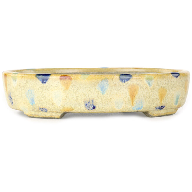 Pot à bonsaï ovale blanc chaud et multicolore par Terahata Satomi Mazan - 140 x 115 x 30 mm