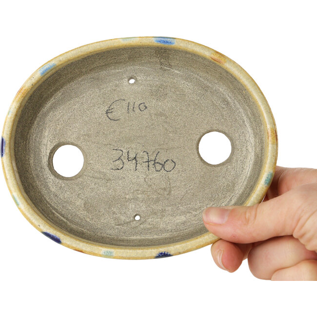 Pot à bonsaï ovale blanc chaud et multicolore par Terahata Satomi Mazan - 140 x 115 x 30 mm