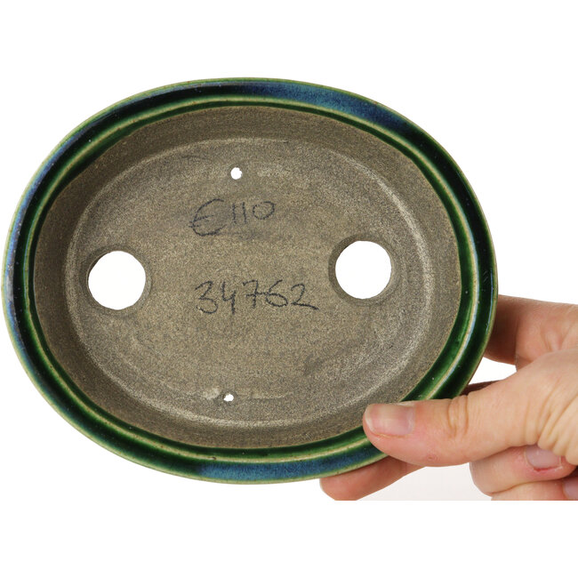 Vaso bonsai ovale verde di Terahata Satomi Mazan - 140 x 115 x 35 mm