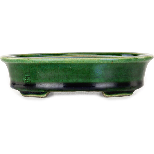 Ovaler grüner Bonsaitopf von Terahata Satomi Mazan – 140 x 115 x 35 mm