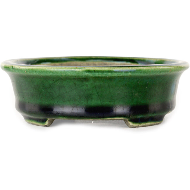 Vaso bonsai ovale verde di Terahata Satomi Mazan - 140 x 115 x 35 mm