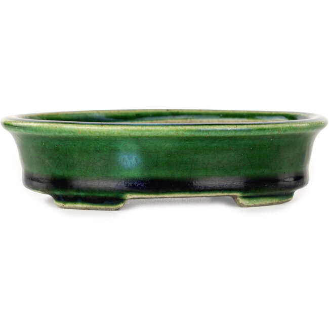 Ovaler grüner Bonsaitopf von Terahata Satomi Mazan – 140 x 115 x 35 mm