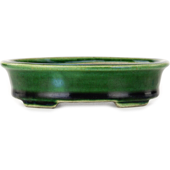 Ovale groene bonsaipot van Terahata Satomi Mazan - 140 x 115 x 35 mm
