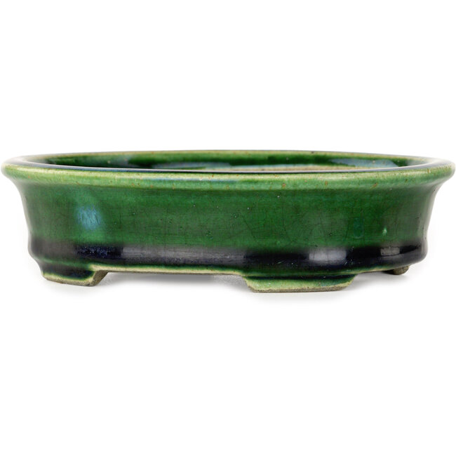 Ovaler grüner Bonsaitopf von Terahata Satomi Mazan – 140 x 115 x 35 mm
