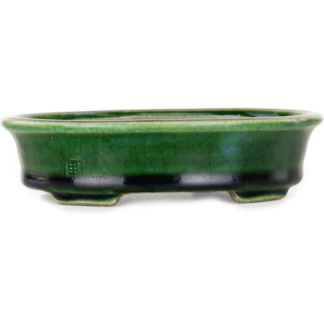 Vaso bonsai ovale verde di Terahata Satomi Mazan - 140 x 115 x 35 mm