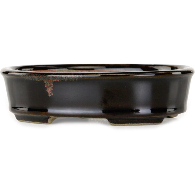Pot à bonsaï ovale marron par Terahata Satomi Mazan - 135 x 110 x 35 mm