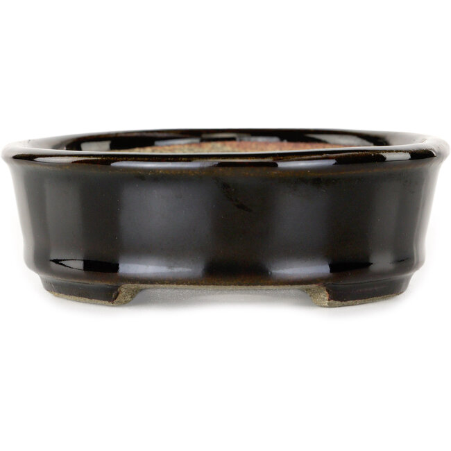 Vaso bonsai ovale marrone di Terahata Satomi Mazan - 135 x 110 x 35 mm