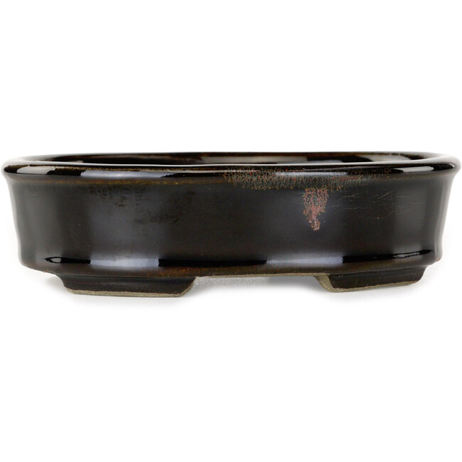 Pot à bonsaï ovale marron par Terahata Satomi Mazan - 135 x 110 x 35 mm