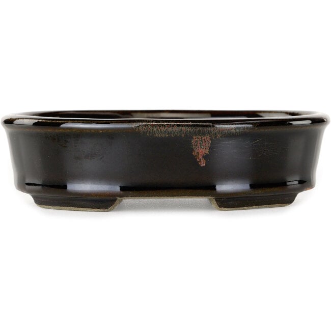 Ovale bruine bonsaipot van Terahata Satomi Mazan - 135 x 110 x 35 mm
