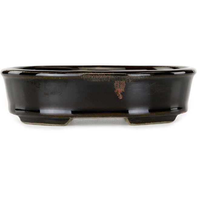 Vaso bonsai ovale marrone di Terahata Satomi Mazan - 135 x 110 x 35 mm