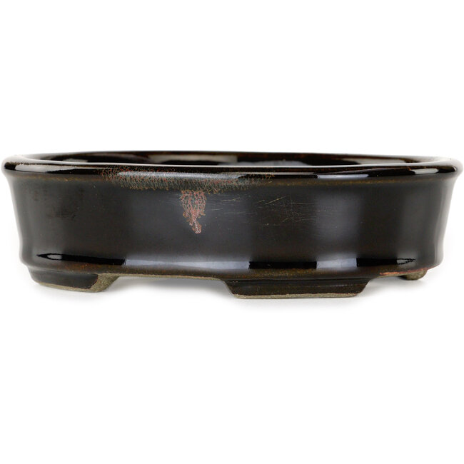 Vaso bonsai ovale marrone di Terahata Satomi Mazan - 135 x 110 x 35 mm