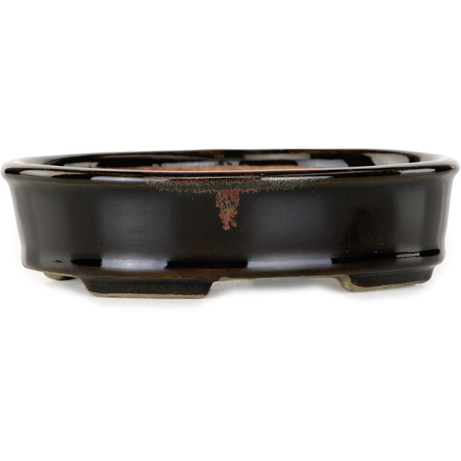 Pot à bonsaï ovale marron par Terahata Satomi Mazan - 135 x 110 x 35 mm