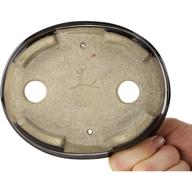 Ovale bruine bonsaipot van Terahata Satomi Mazan - 135 x 110 x 35 mm
