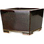 Vierkante kastanjebruine en goudkleurige bonsaipot van Reiho - 230 x 230 x 150 mm