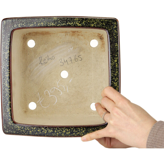 Pot à bonsaï carré marron et or de Reiho - 230 x 230 x 150 mm