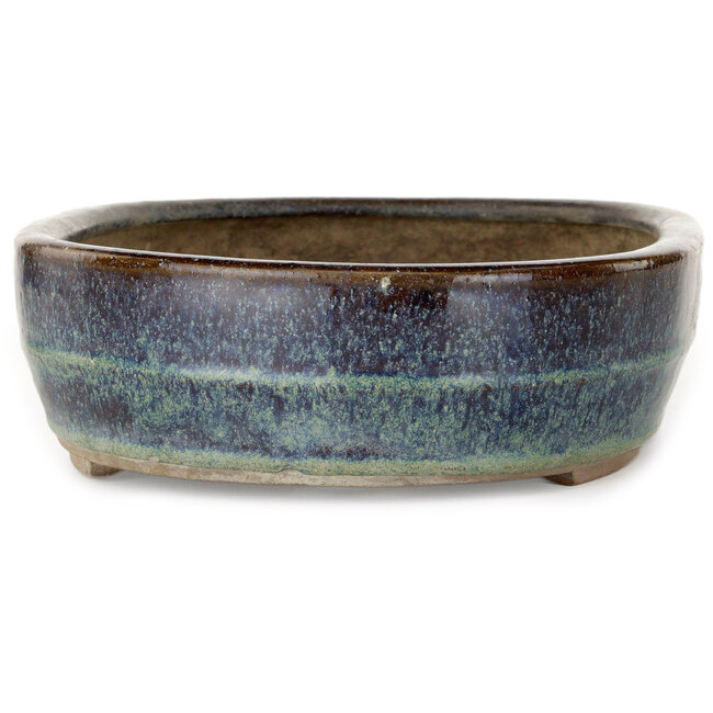 Vaso bonsai cinese antico blu e marrone di Nakawatari - 325 x 225 x 72 mm