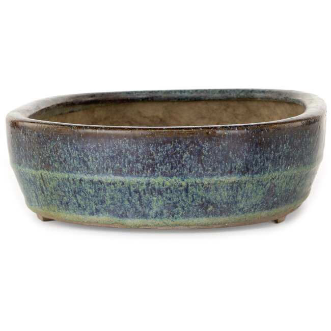 Vaso bonsai cinese antico blu e marrone di Nakawatari - 325 x 225 x 72 mm