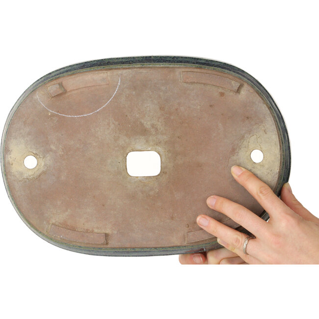 Pot à bonsaï ancien chinois bleu et brun de Nakawatari - 325 x 225 x 72 mm