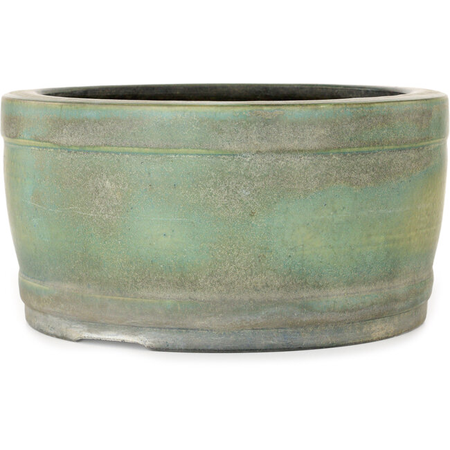 Round green bonsai pot by Aiba Koyou - 245 x 245 x 125 mm