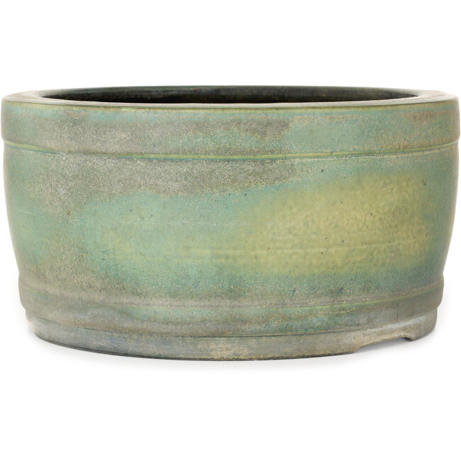 Ronde groene bonsaipot van Aiba Koyou - 245 x 245 x 125 mm