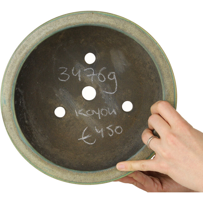 Vaso bonsai rotondo verde di Aiba Koyou - 245 x 245 x 125 mm