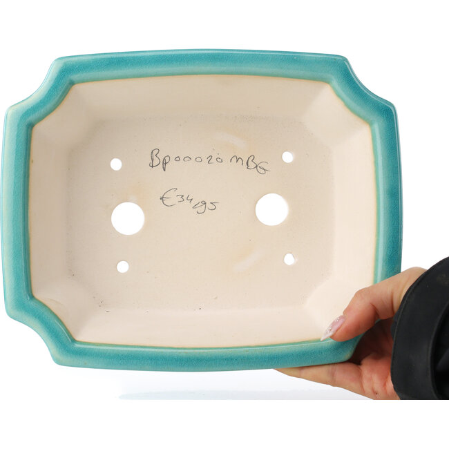 Rechthoekige medium blauwgroene bonsaipot van Yixing - 220 x 180 x 60 mm