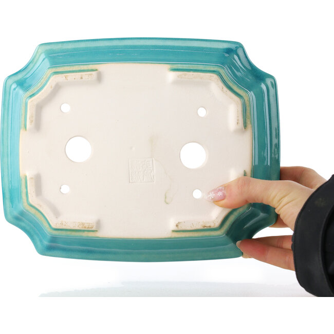 Pot à bonsaï rectangulaire moyen bleu-vert par Yixing - 220 x 180 x 60 mm