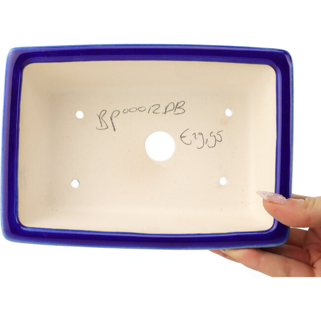 Pot à bonsaï rectangulaire bleu foncé par Yixing - 180 x 130 x 50 mm