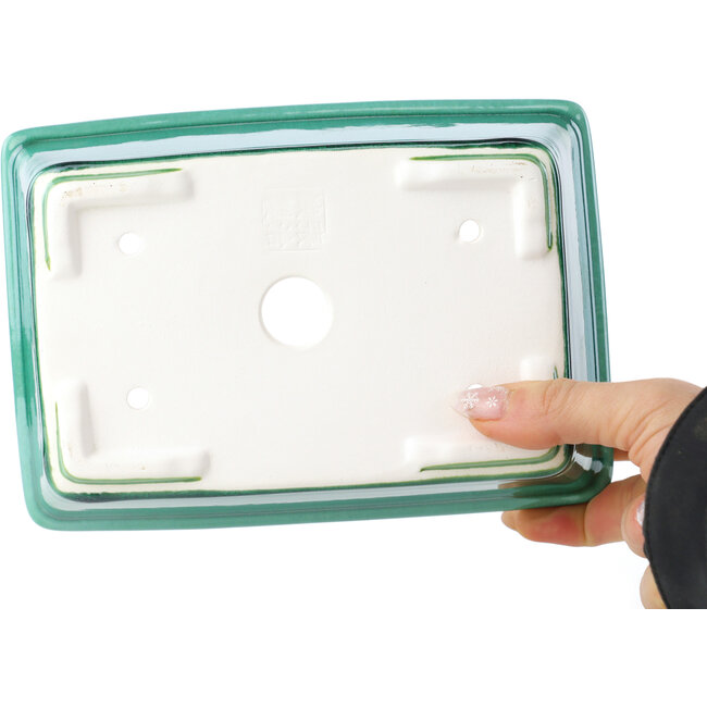 Maceta rectangular para bonsái verde oscuro de Yixing - 180 x 130 x 50 mm