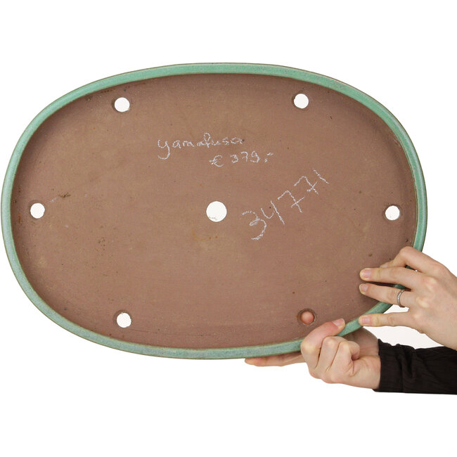 Pot ovale vert pour bonsaï de Yamafusa - 462 x 323 x 40 mm