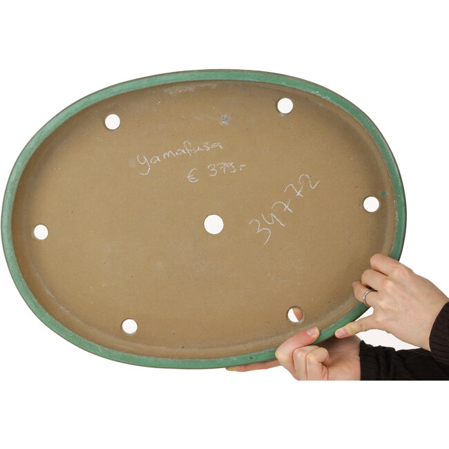 Maceta ovalada verde para bonsái de Yamafusa - 465 x 340 x 57 mm
